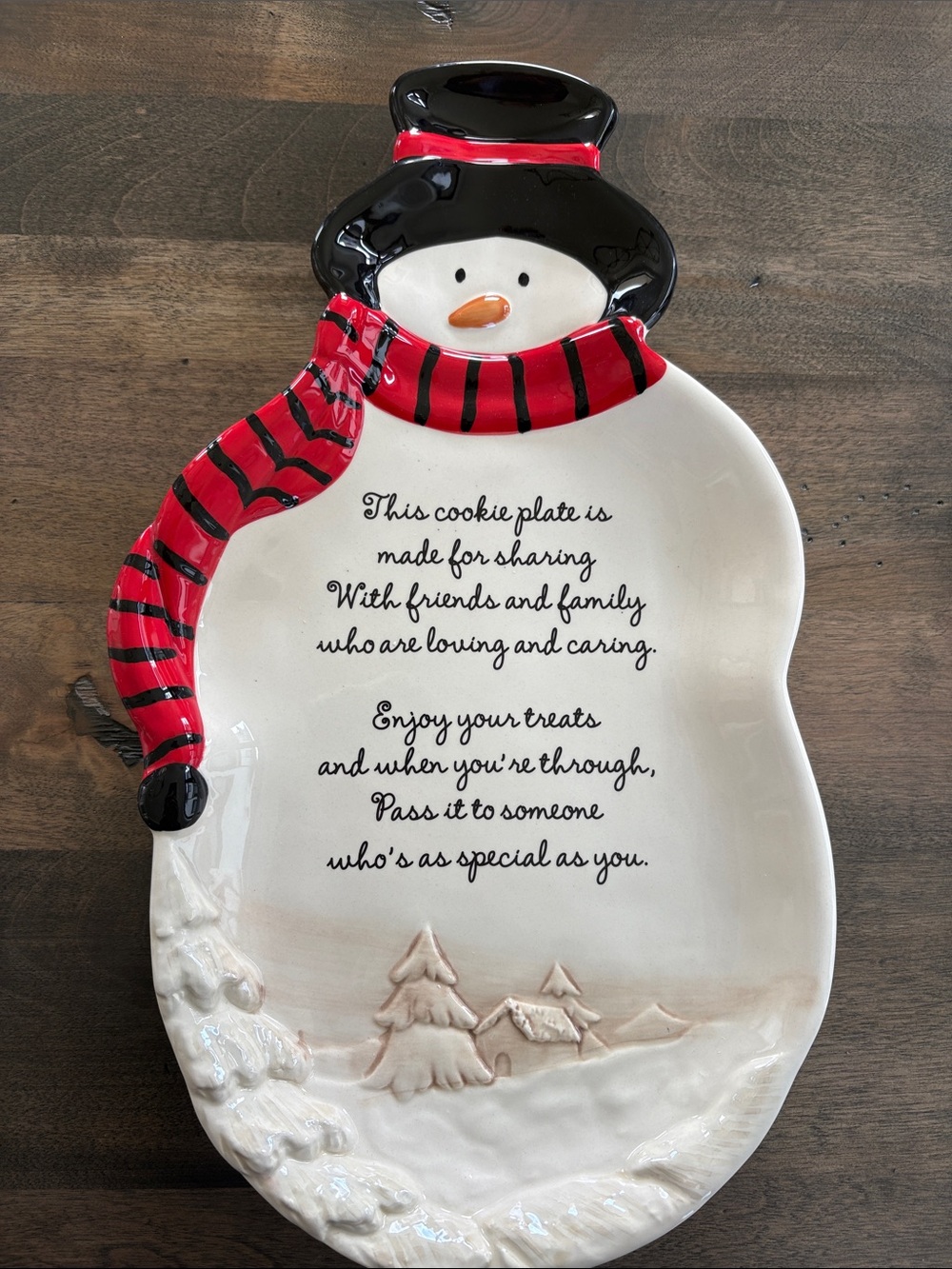 Holiday Snowman Cookie Plate - Red & Black Scarf